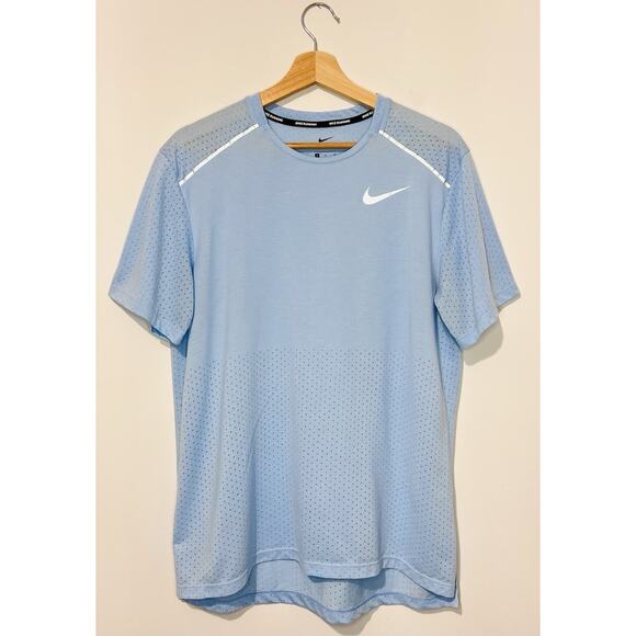 Nike Running Dri Fit Mens T Shirt M Blue Short Sleeve Crew Neck Fitted Logo - Picture 1 of 7
